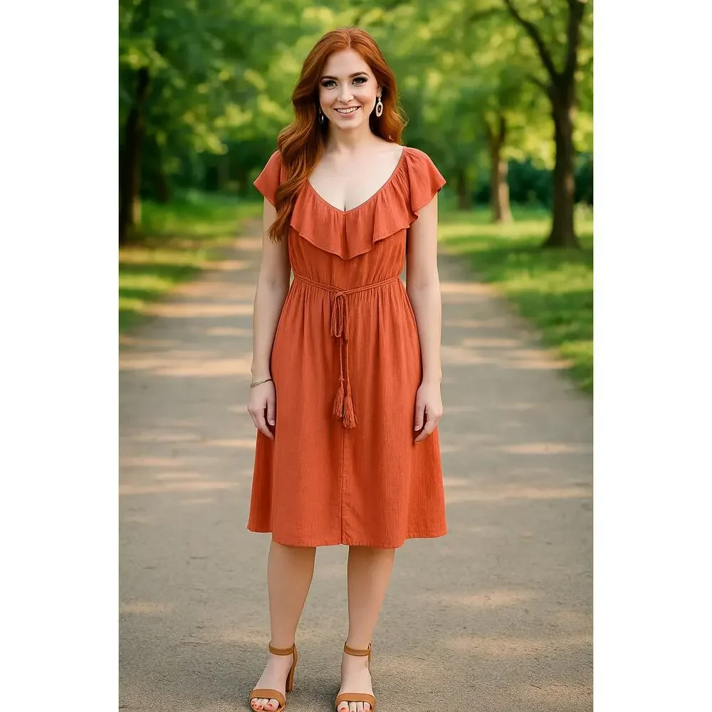 City Chic Off Shoulder Burnt Orange Dress - Size XL/22